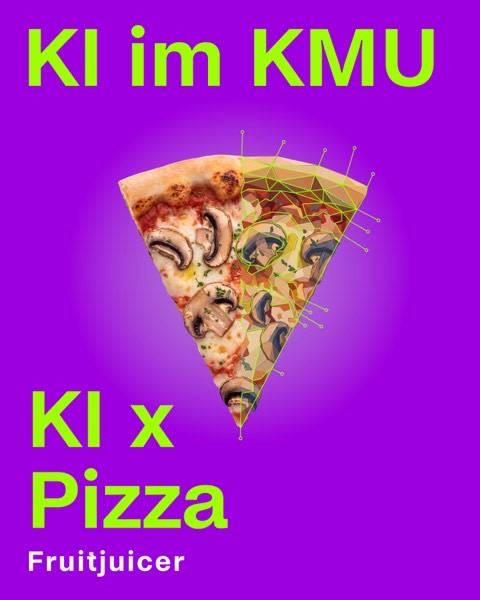Sujet KI und Pizza: eine Pizza, halb fotografiert, halb als 3D-Modell