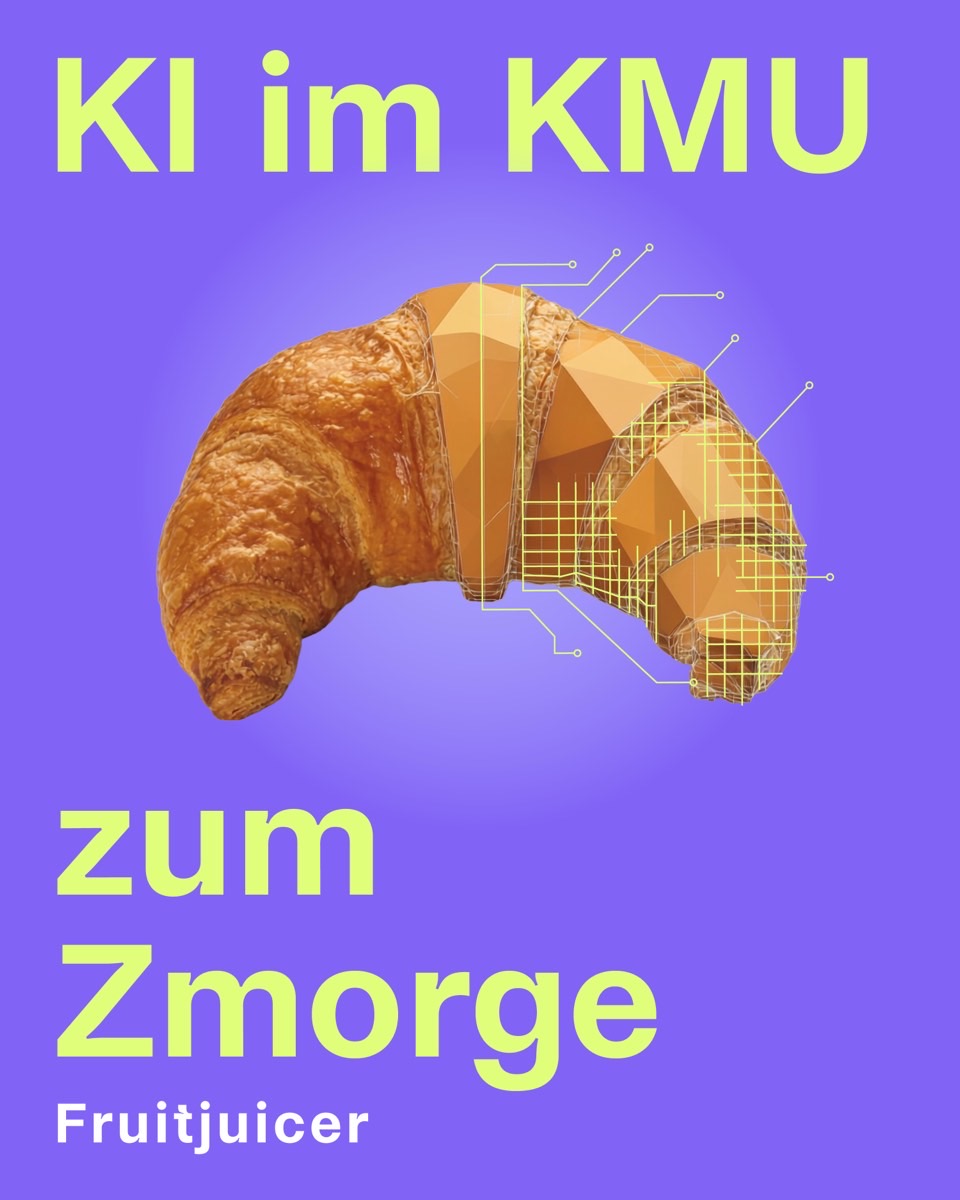 Sujet KI zum Zmorge: ein Gipfeli, halb fotografiert, halb als 3D-Modell